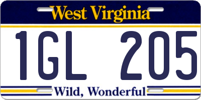 WV license plate 1GL205