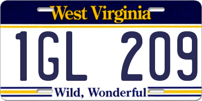 WV license plate 1GL209