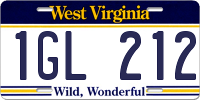 WV license plate 1GL212
