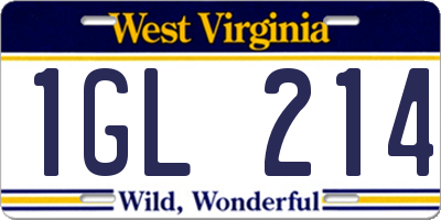 WV license plate 1GL214