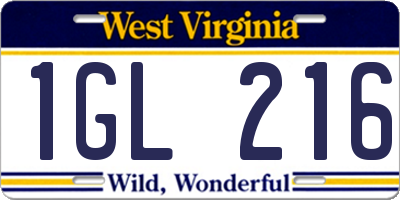WV license plate 1GL216