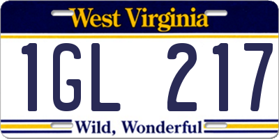WV license plate 1GL217