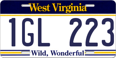 WV license plate 1GL223