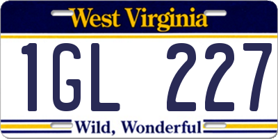WV license plate 1GL227