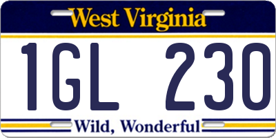 WV license plate 1GL230