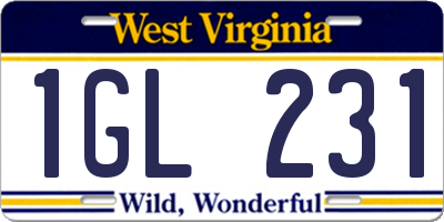WV license plate 1GL231