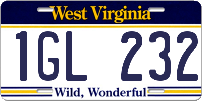 WV license plate 1GL232