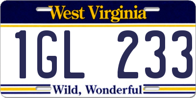 WV license plate 1GL233