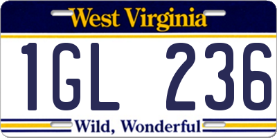 WV license plate 1GL236