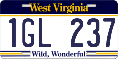 WV license plate 1GL237