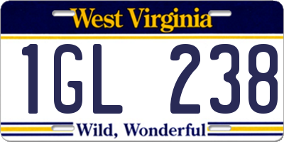 WV license plate 1GL238