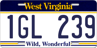 WV license plate 1GL239