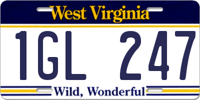 WV license plate 1GL247