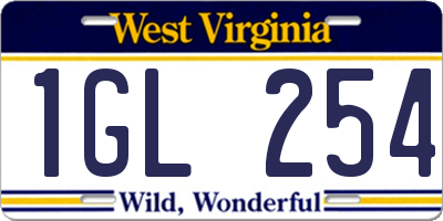 WV license plate 1GL254