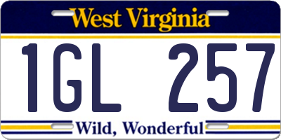 WV license plate 1GL257