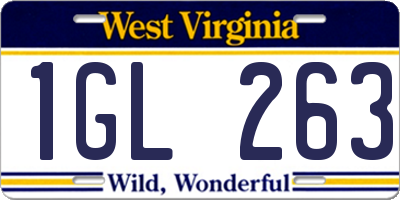 WV license plate 1GL263