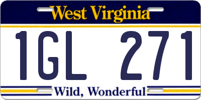 WV license plate 1GL271