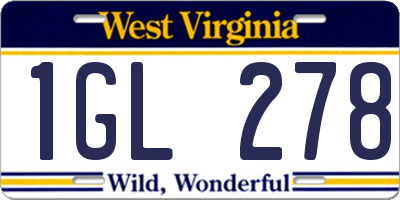 WV license plate 1GL278