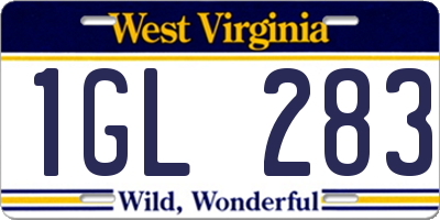 WV license plate 1GL283