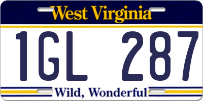 WV license plate 1GL287