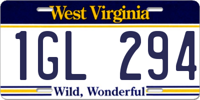 WV license plate 1GL294