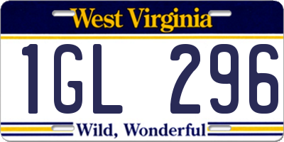 WV license plate 1GL296