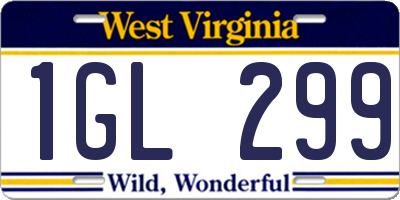 WV license plate 1GL299
