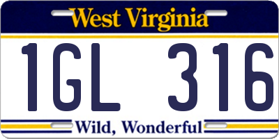 WV license plate 1GL316