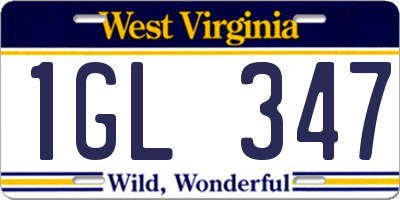 WV license plate 1GL347