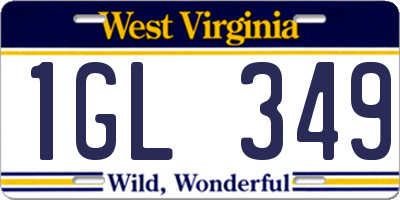 WV license plate 1GL349