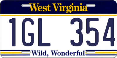WV license plate 1GL354