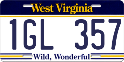 WV license plate 1GL357