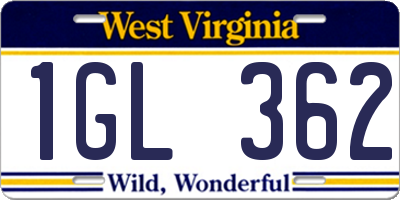 WV license plate 1GL362