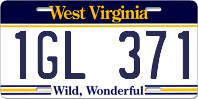 WV license plate 1GL371