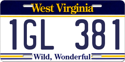 WV license plate 1GL381