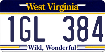 WV license plate 1GL384