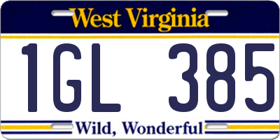 WV license plate 1GL385