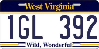 WV license plate 1GL392