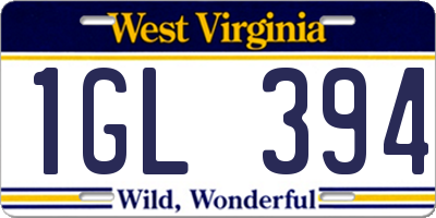 WV license plate 1GL394
