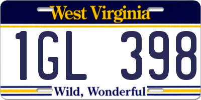 WV license plate 1GL398