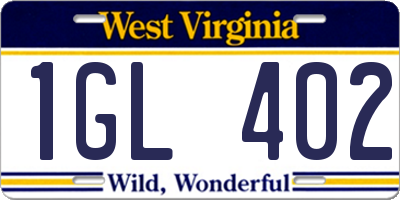 WV license plate 1GL402