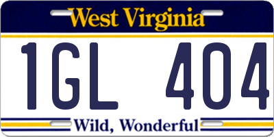 WV license plate 1GL404