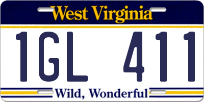 WV license plate 1GL411