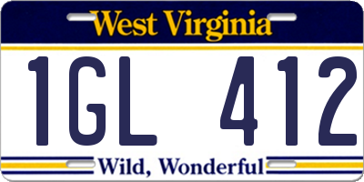 WV license plate 1GL412