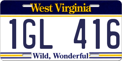 WV license plate 1GL416