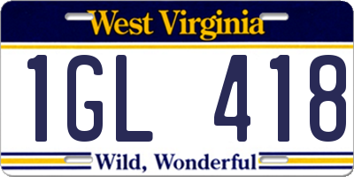WV license plate 1GL418