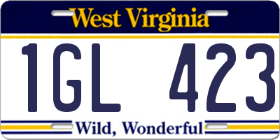 WV license plate 1GL423