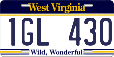 WV license plate 1GL430