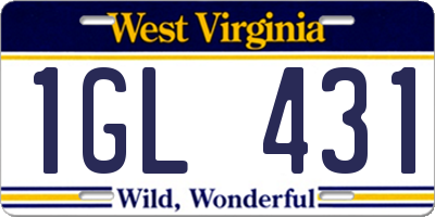 WV license plate 1GL431