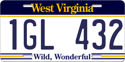 WV license plate 1GL432
